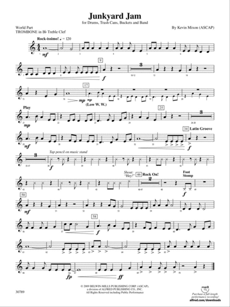 Junkyard Jam: (World Part) 1st B-flat Trombone T.C. Concert Band scores gallery preview page 1