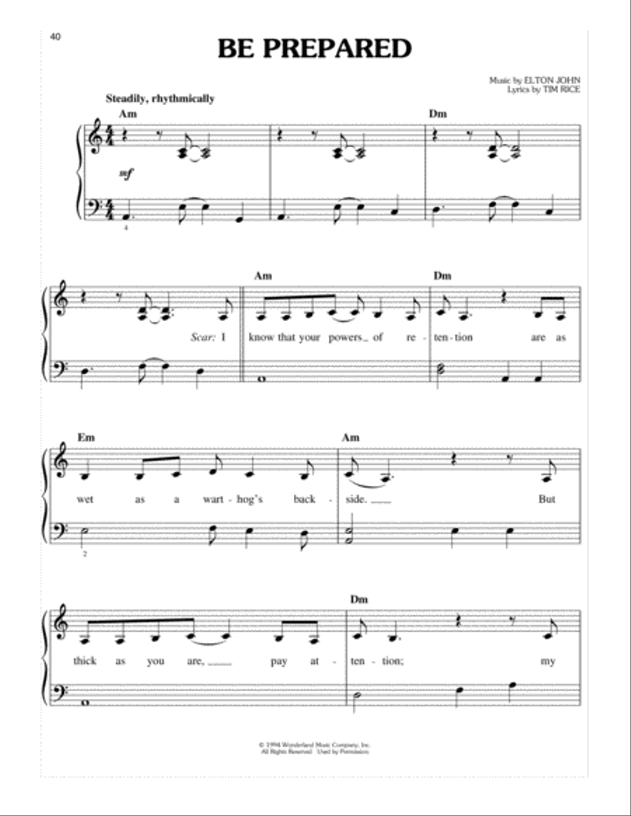 Be Prepared (from The Lion King: Broadway Musical) Easy Piano scores gallery preview page 1
