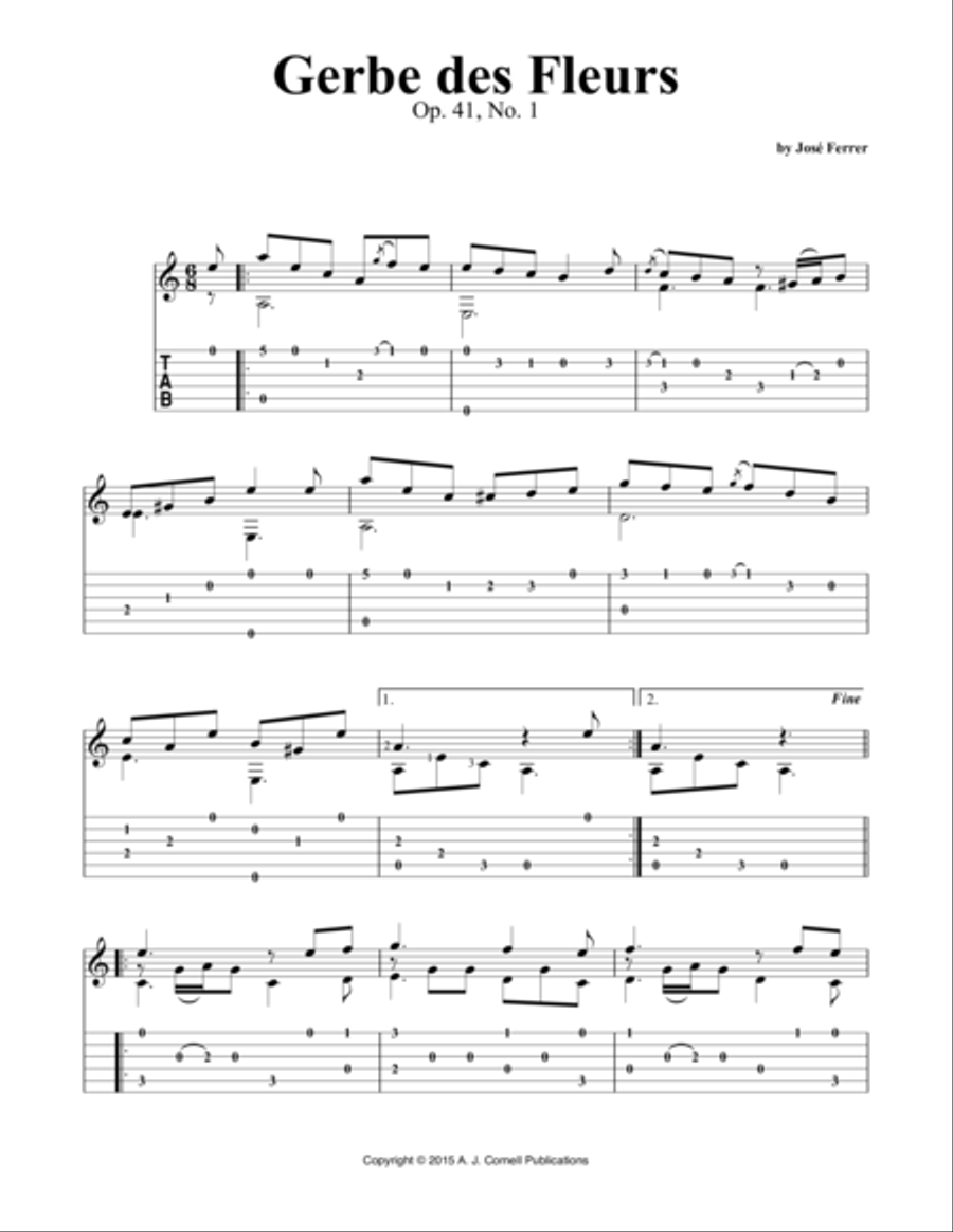 Gerbe des Fleurs, Op. 41, No. 1 Guitar Tablature scores gallery preview page 1