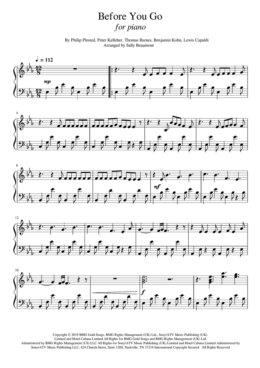 Before You Go Piano Solo scores gallery preview page 1