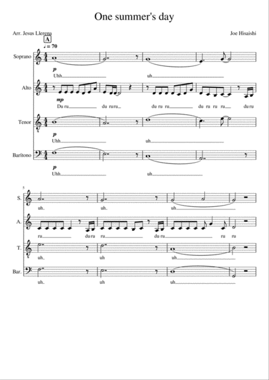 One Summer's Day One Summer's Day 4-Part scores gallery preview page 1
