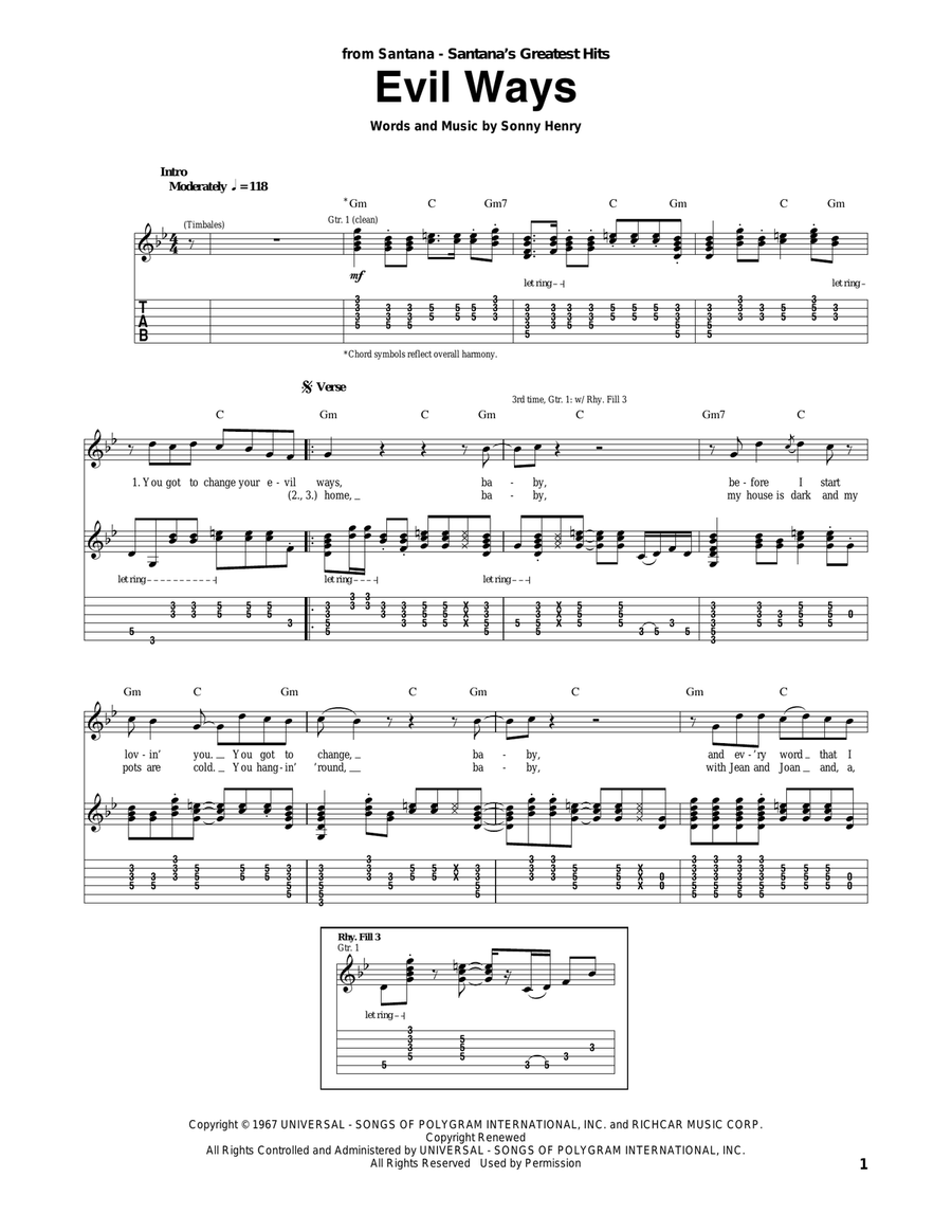 Evil Ways Acoustic Guitar scores gallery preview page 1