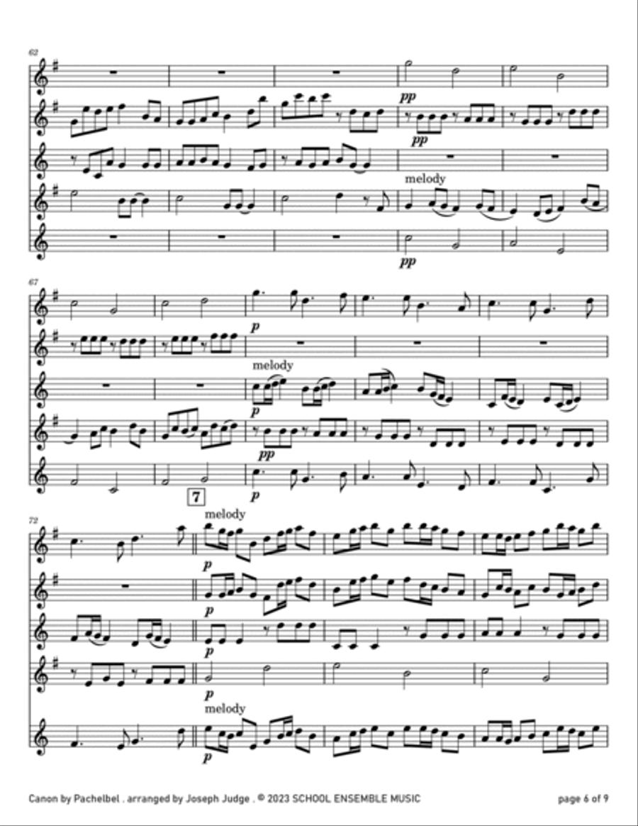 Canon by Pachelbel for Saxophone Quartet in Schools Canon by Pachelbel for Saxophone Quartet in Schools Saxophone Quartet scores gallery preview page 6