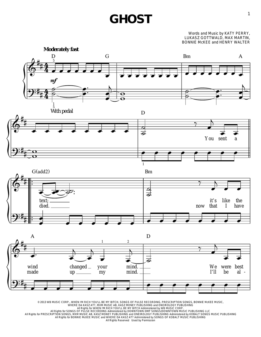 Ghost Easy Piano scores gallery preview page 1