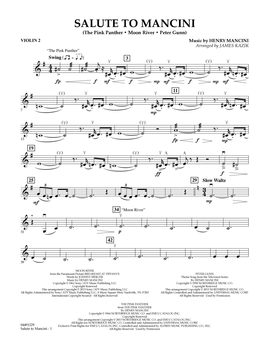 Salute to Mancini - Violin 2 Orchestra scores gallery preview page 1