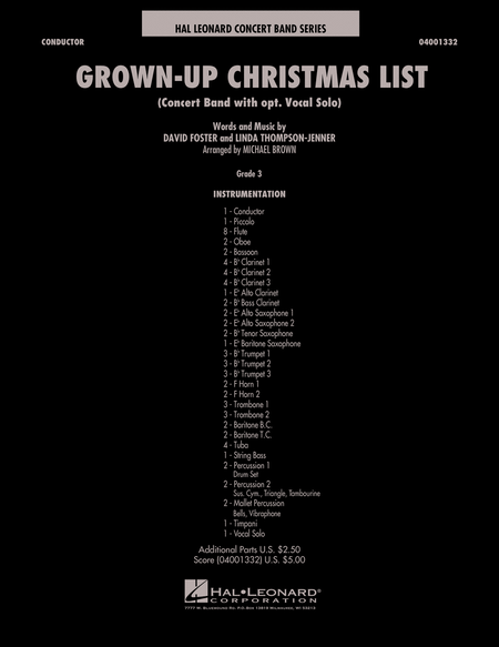 Grown Up Christmas List (with Optional Vocal Solo) - Full Score