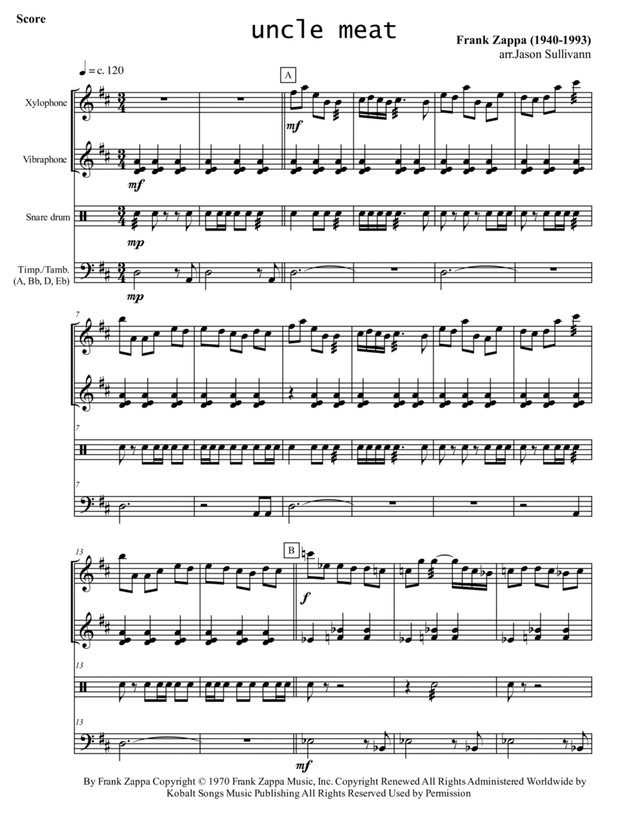 Uncle Meat Uncle Meat Chamber Music scores gallery preview page 1