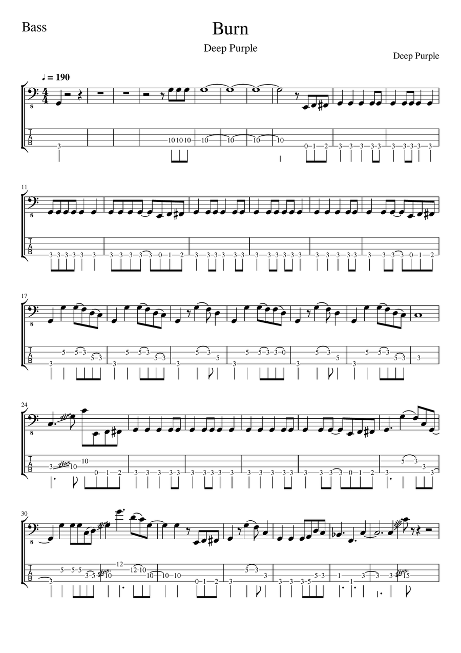 Burn Guitar Tablature scores gallery preview page 1