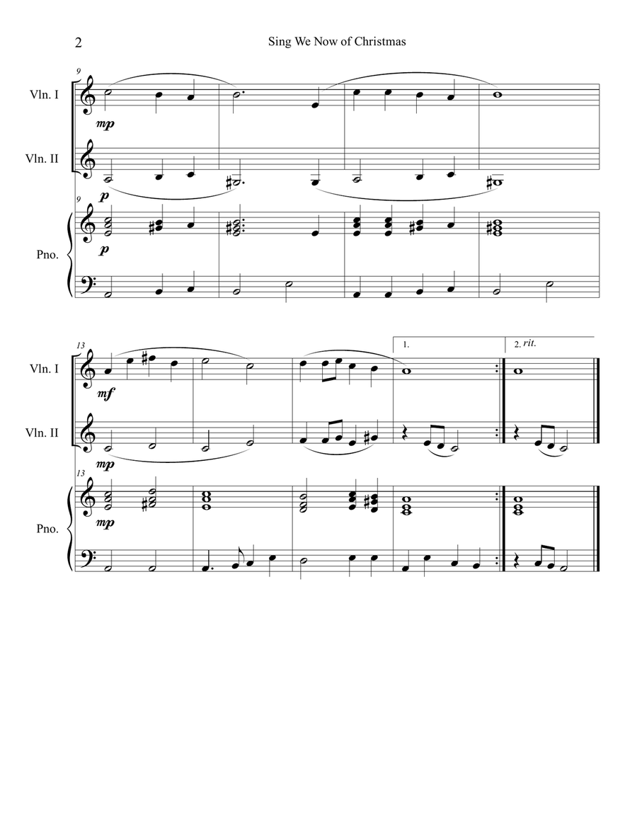 Sing We Now of Christmas (Violin Duet with Piano Accompaniment) String Duet scores gallery preview page 2