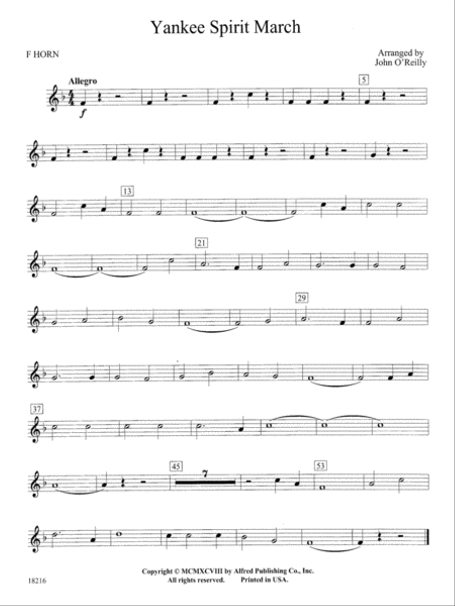 Yankee Spirit March: 1st F Horn Concert Band scores gallery preview page 1