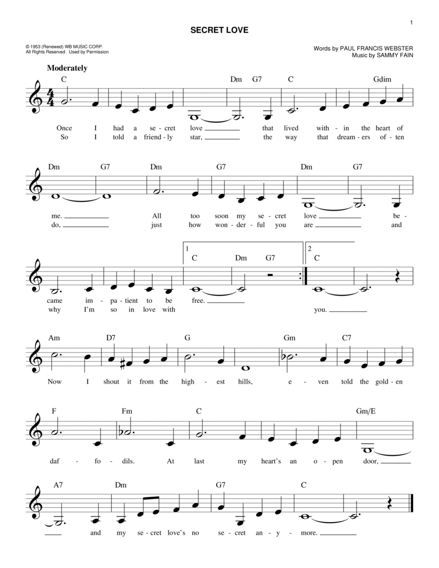 Secret Love Piano scores gallery preview page 1