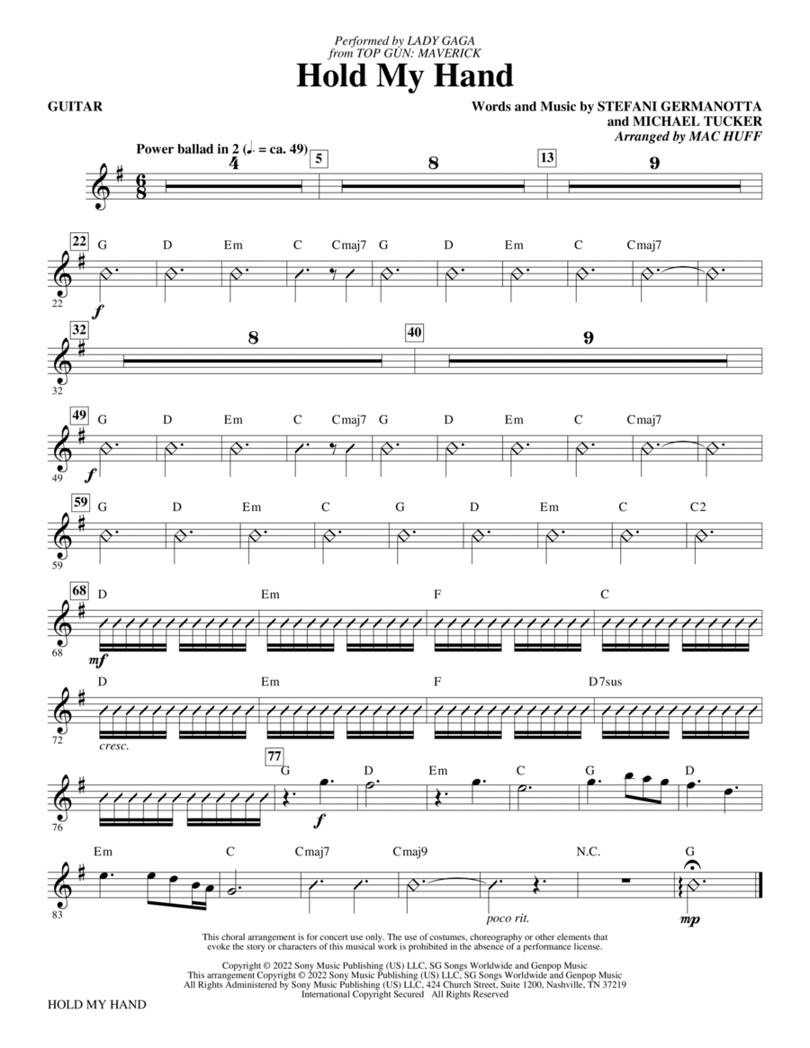 Hold My Hand (from Top Gun: Maverick) (arr. Mac Huff) - Guitar Choir scores gallery preview page 1