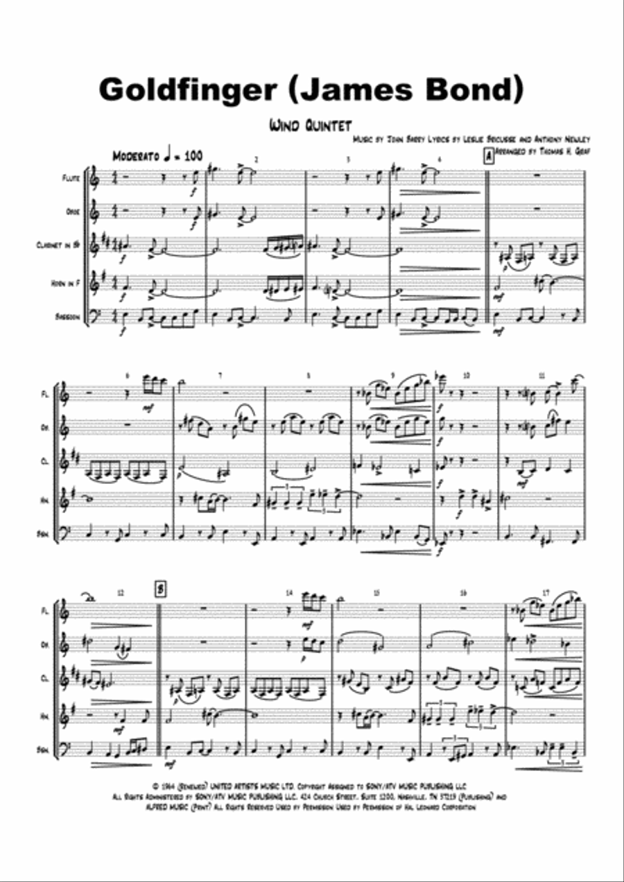 Goldfinger Woodwind Quintet scores gallery preview page 1
