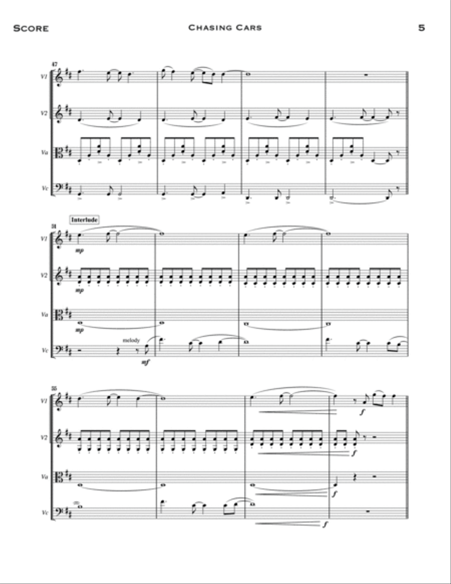 Chasing Cars (arr. Sasha Ivanov) - Full Score String Quartet scores gallery preview page 5