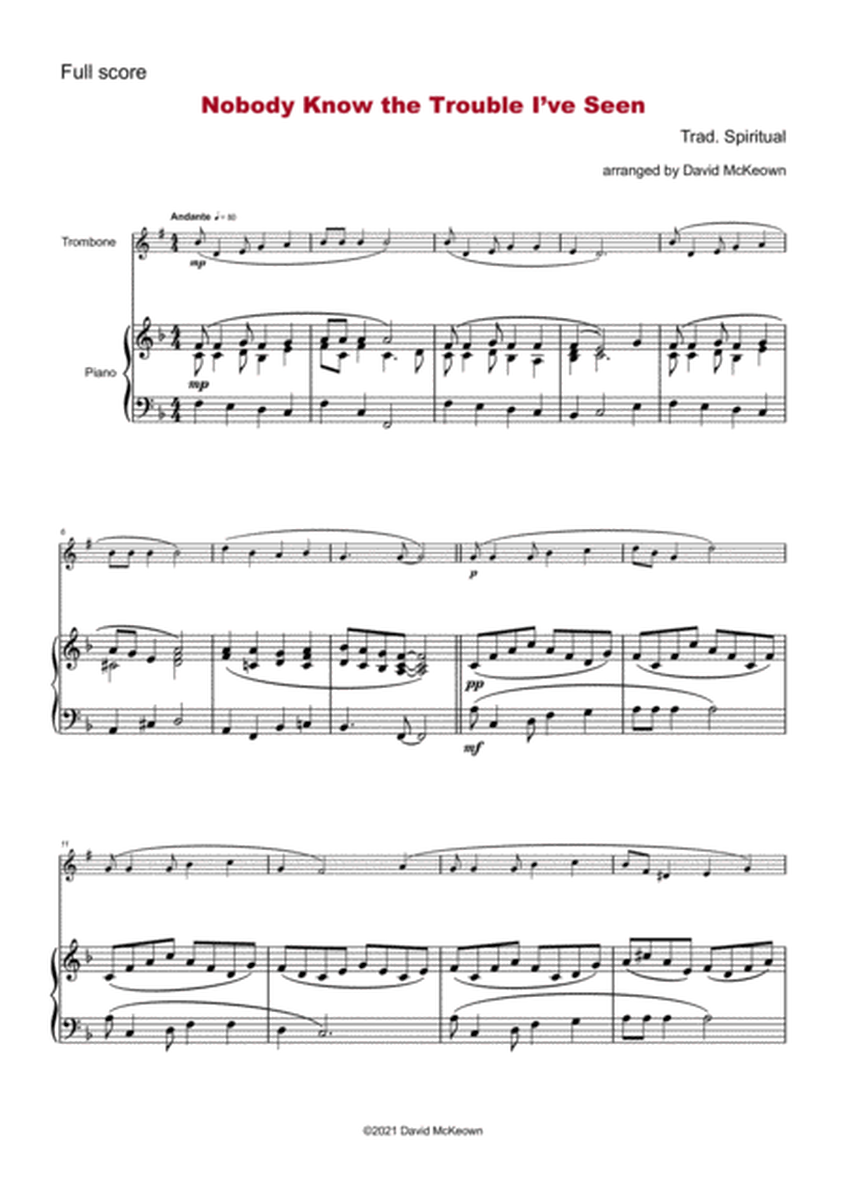 Nobody Knows the Trouble I've Seen, Gospel Song for Trombone (Treble Clef in B Flat) and Piano