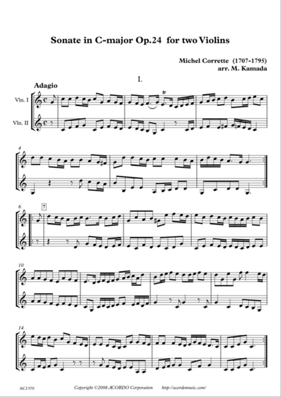 Sonate in C-major Op.24 for two Violins Violin Solo scores gallery preview page 1