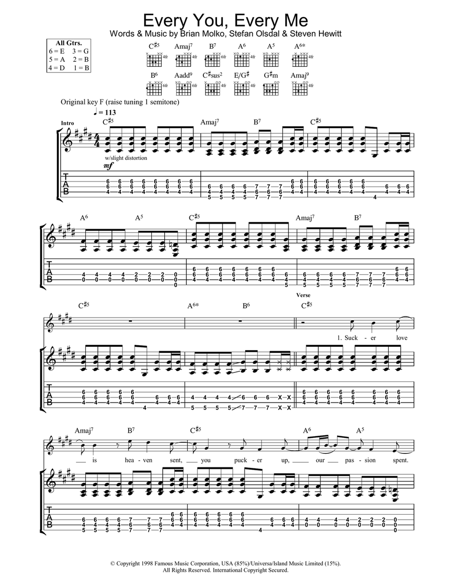 Every You Every Me Guitar Tablature scores gallery preview page 1
