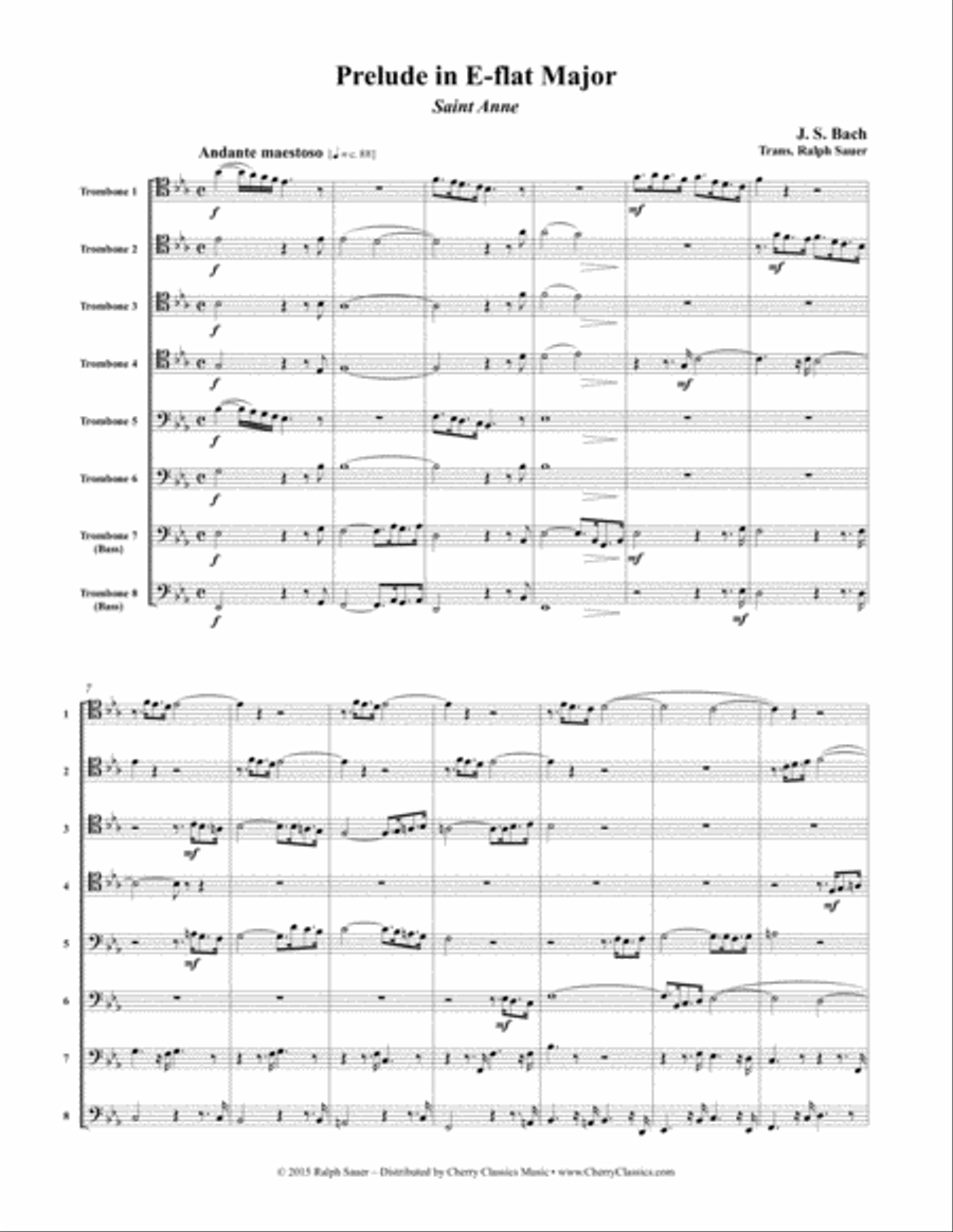 Prelude in E-flat Major St. Anne for 8-part Trombone Choir Chamber Music scores gallery preview page 2