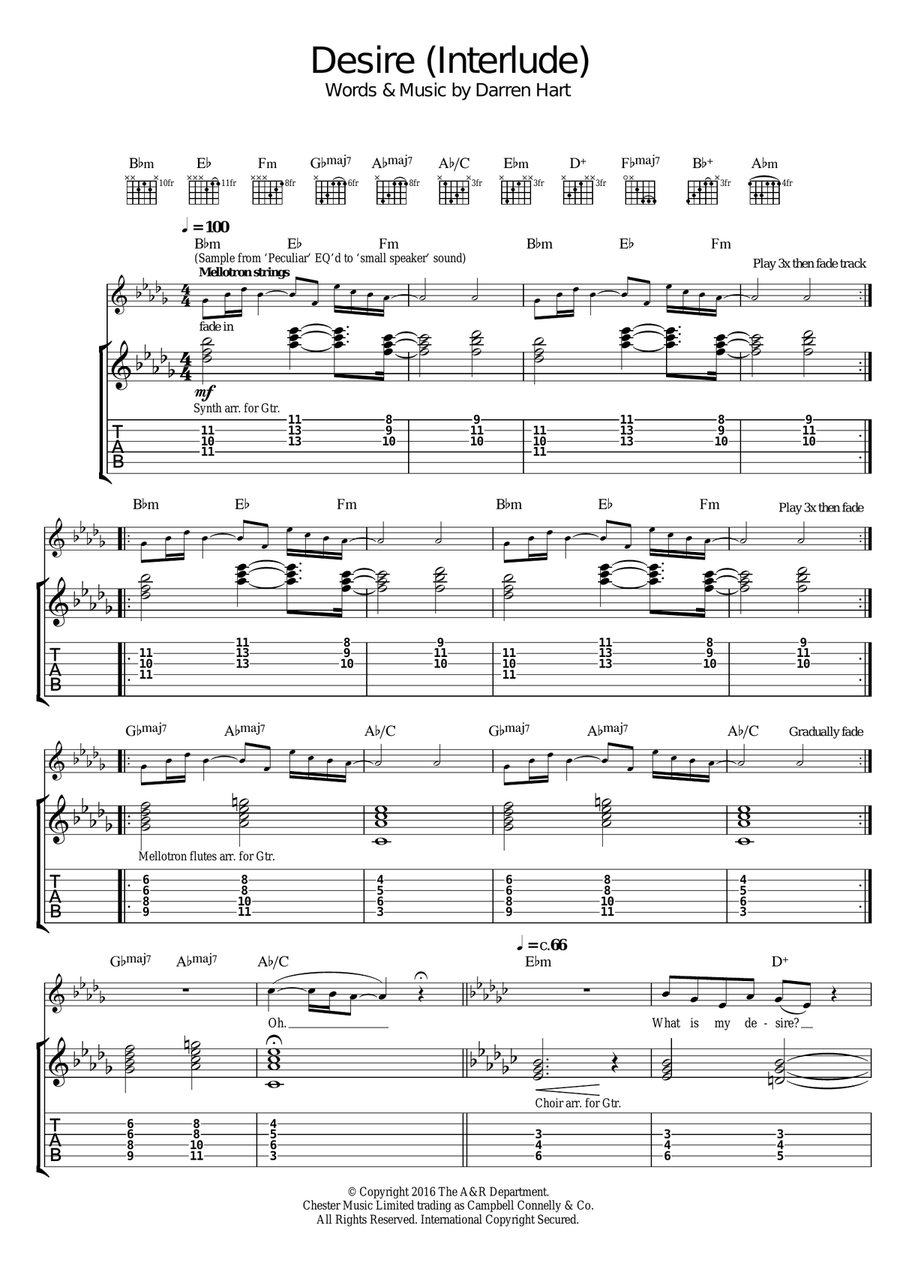 Desire Guitar Tablature scores gallery preview page 1