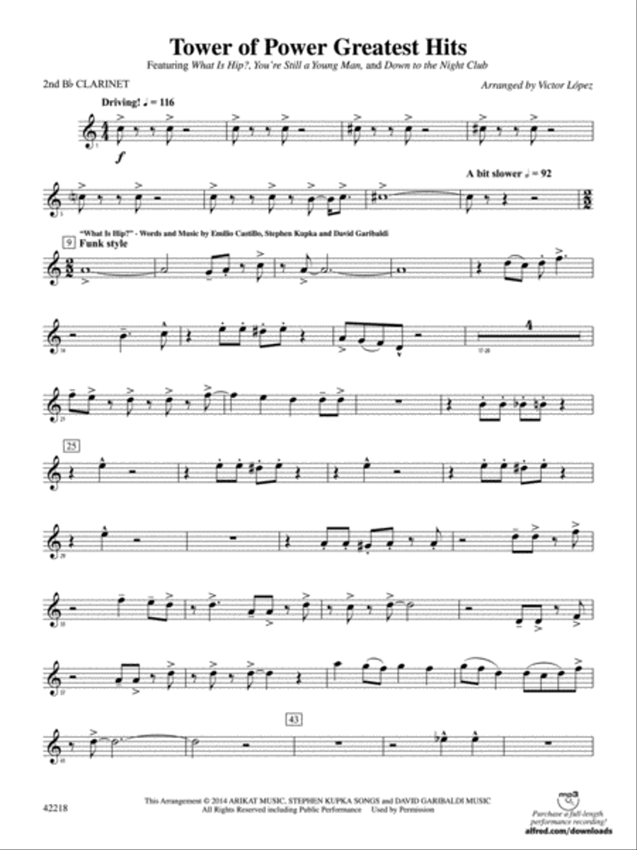 Tower of Power Greatest Hits: 2nd B-flat Clarinet Concert Band scores gallery preview page 1