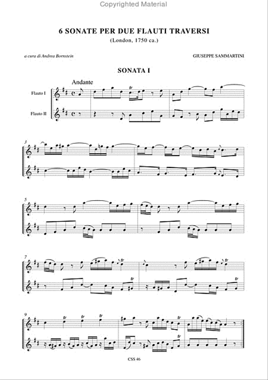 6 Sonatas (London c.1750) for 2 Flutes Flute Duet scores gallery preview page 2