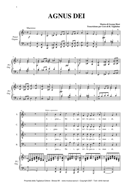 AGNUS DEI - G. Bizet - Arr. for SATB Choir and Organ/Piano - In Eb image number null