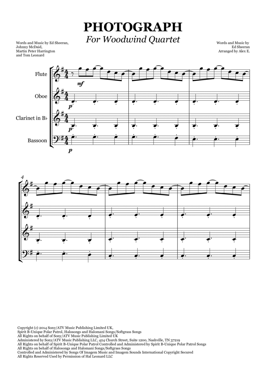 Photograph Woodwind Quartet scores gallery preview page 1