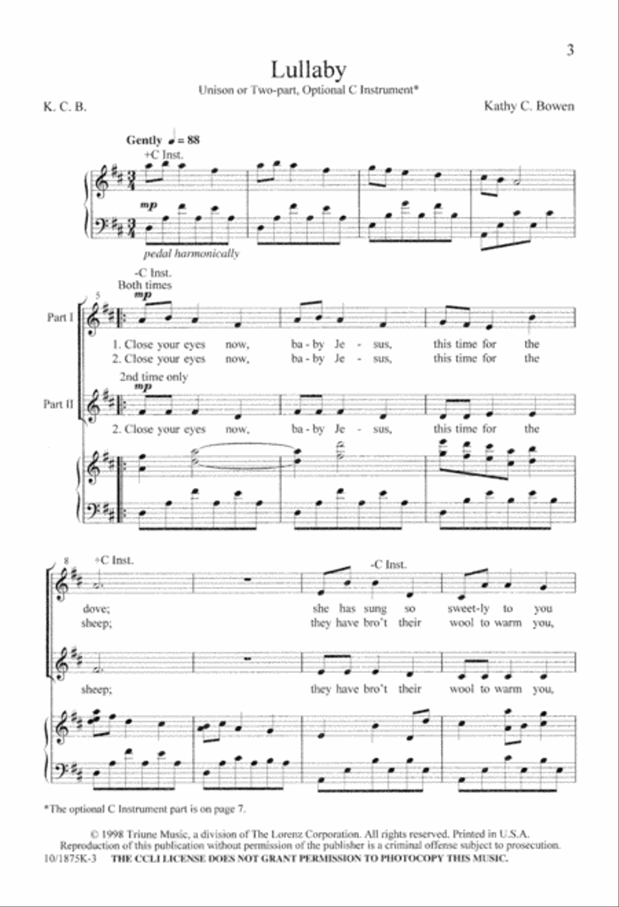 Lullaby Unison Choir scores gallery preview page 3