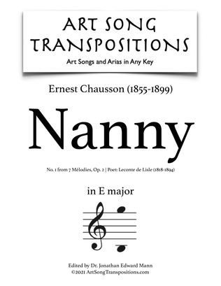 Book cover for CHAUSSON: Nanny, Op. 2 no. 1 (transposed to E major)