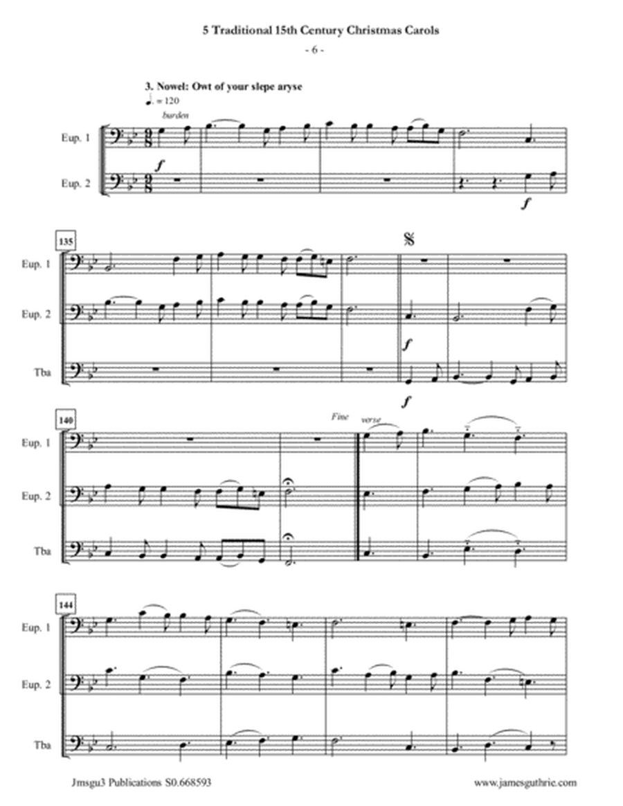5 Traditional 15th Century Christmas Carols for Euphonium Duo & Tuba image number null