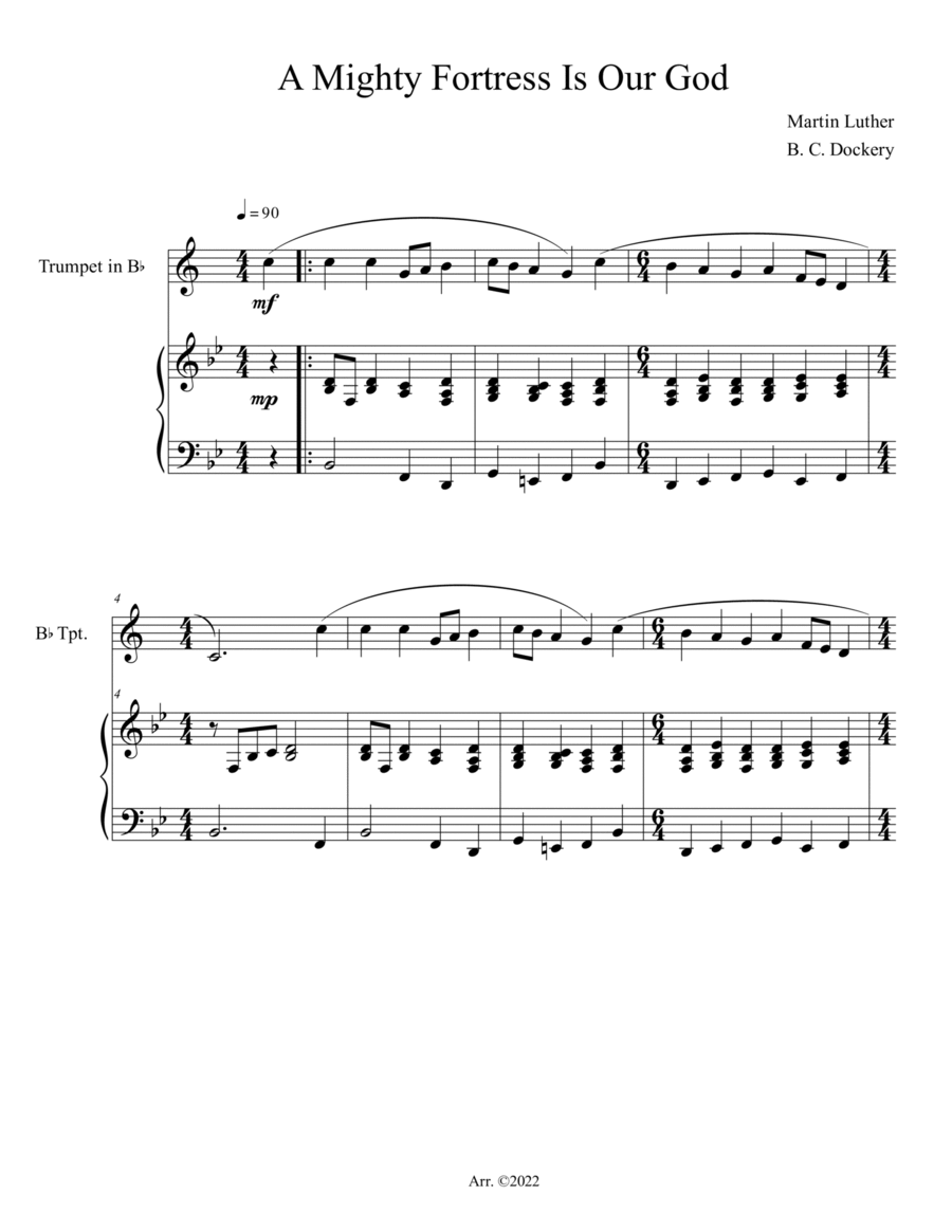 A Mighty Fortress is Our God (Trumpet Solo with Piano Accompaniment) B-Flat Trumpet scores gallery preview page 1