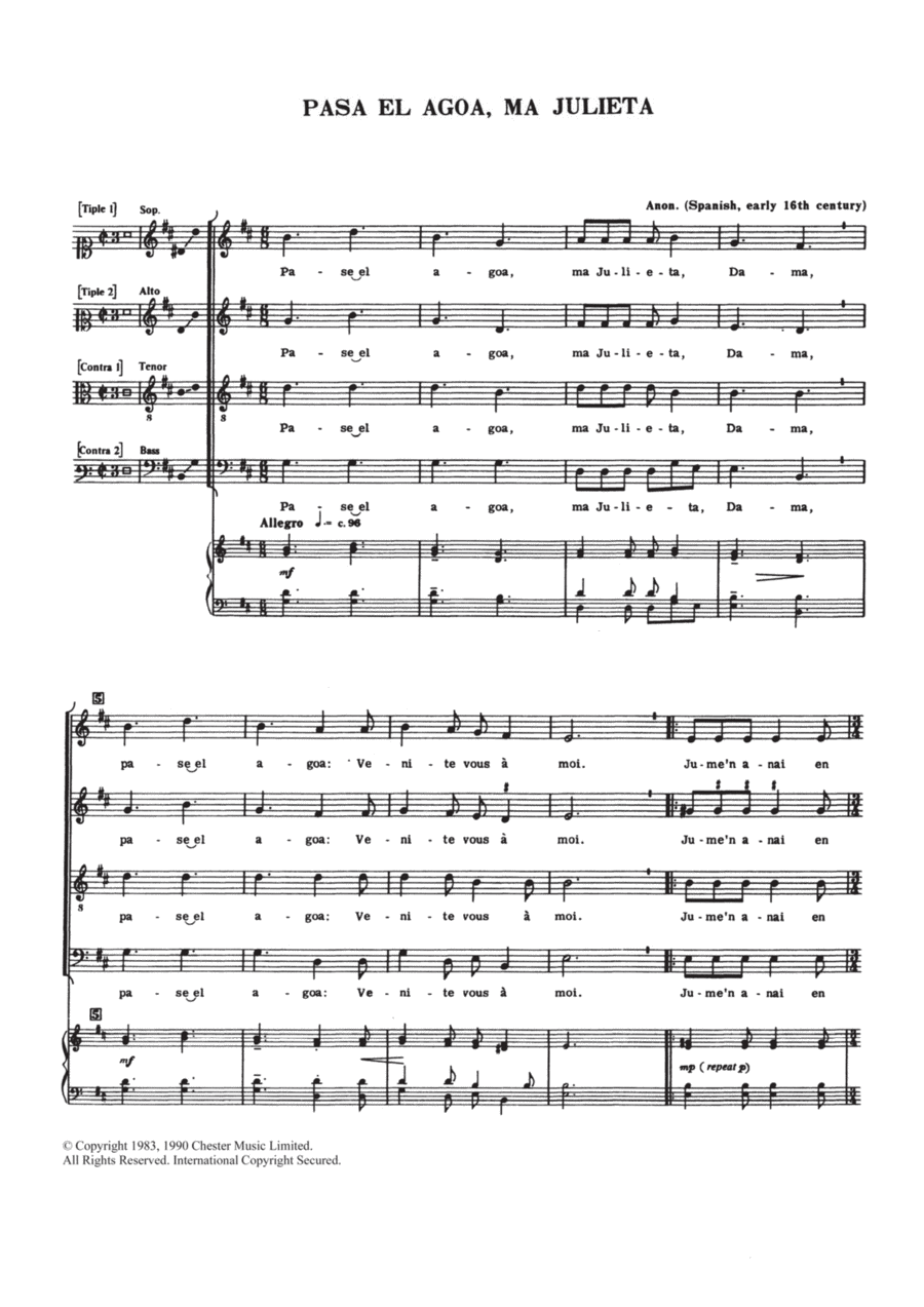 Pase El Agoa, Ma Julieta Pase El Agoa, Ma Julieta 4-Part scores gallery preview page 1
