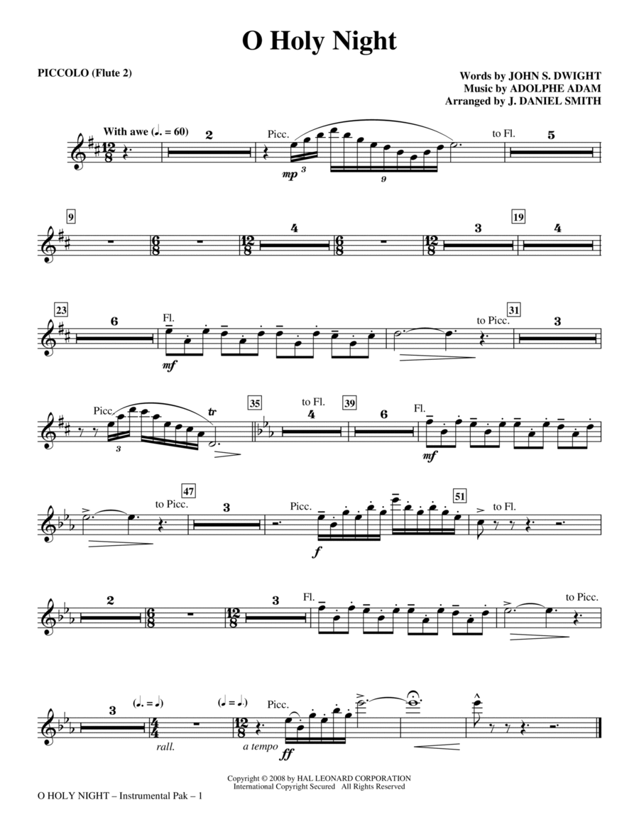 O Holy Night - Piccolo/Flute Choir scores gallery preview page 1