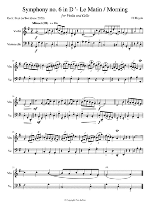 Symphony in D, no. 6 - Le Matin / Morning_Minuet (III) - FJ Haydn (Violin & Cello)