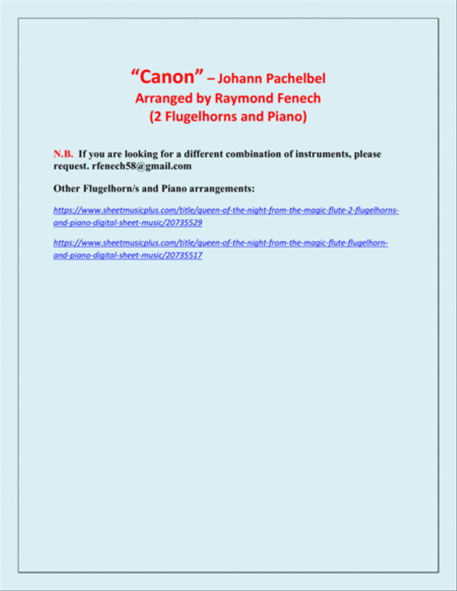 Canon - Johann Pachebel - 2 Flugelhorns and Piano - Intermediate/Advanced Intermediate level Brass Duet scores gallery preview page 3