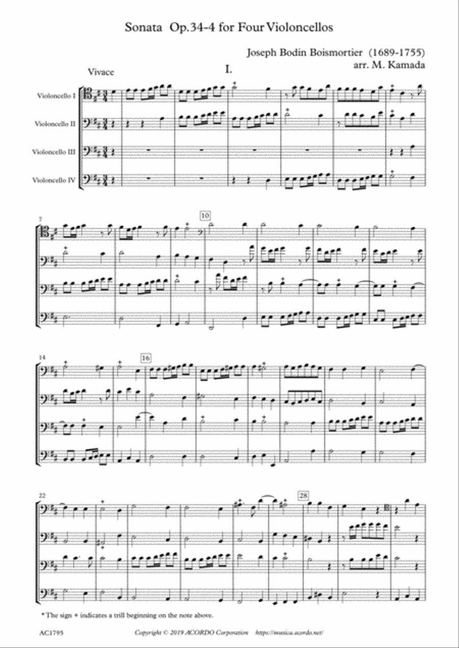 Sonata Op.34-4 for Four Violoncellos Cello Solo scores gallery preview page 1
