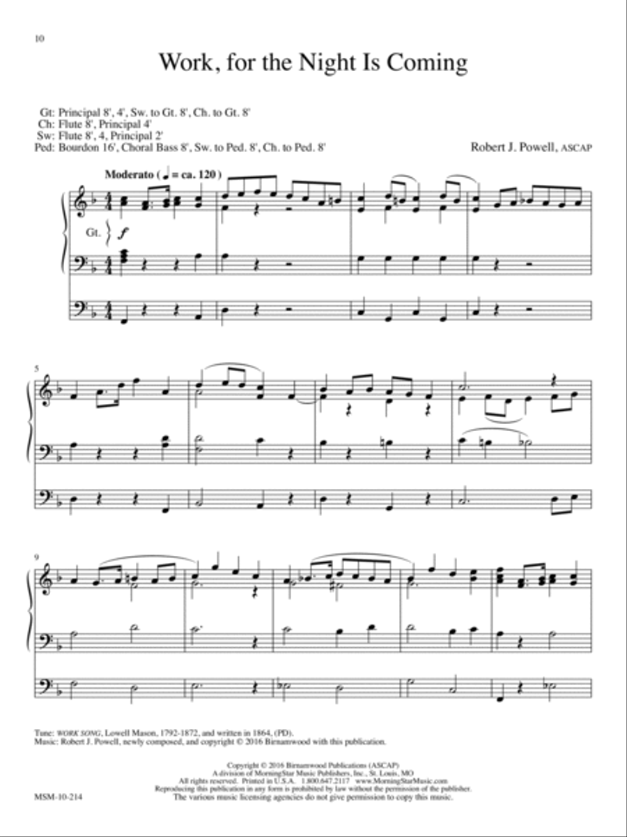 Work, for the Night Is Coming Organ scores gallery preview page 1