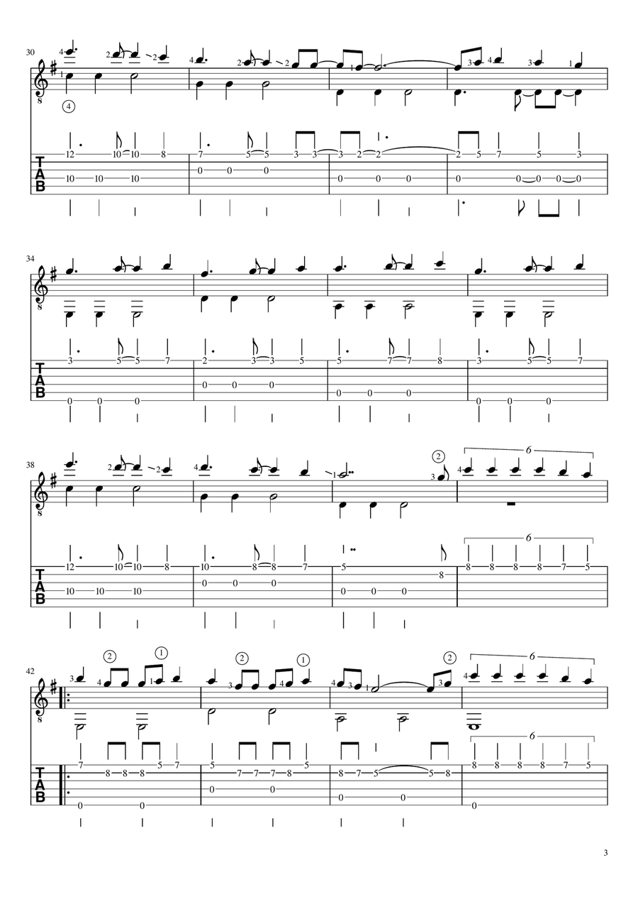 Alone Guitar Tablature scores gallery preview page 3