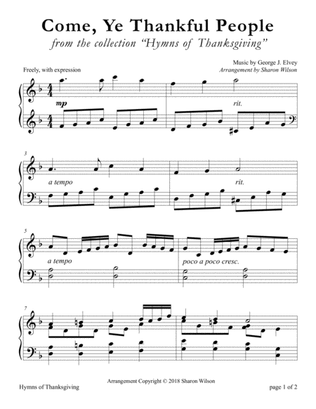Come, Ye Thankful People (LARGE PRINT Piano Solo)