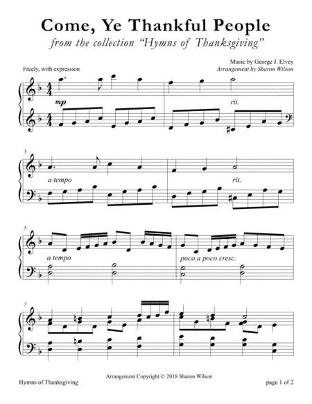 Come, Ye Thankful People (LARGE PRINT Piano Solo) image number null