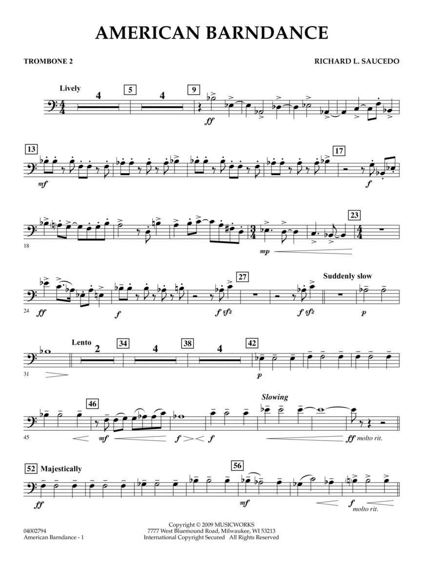 American Barndance - Trombone 2 Concert Band scores gallery preview page 1
