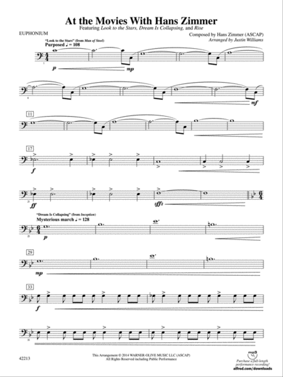 At the Movies with Hans Zimmer: Baritone B.C. Concert Band scores gallery preview page 1