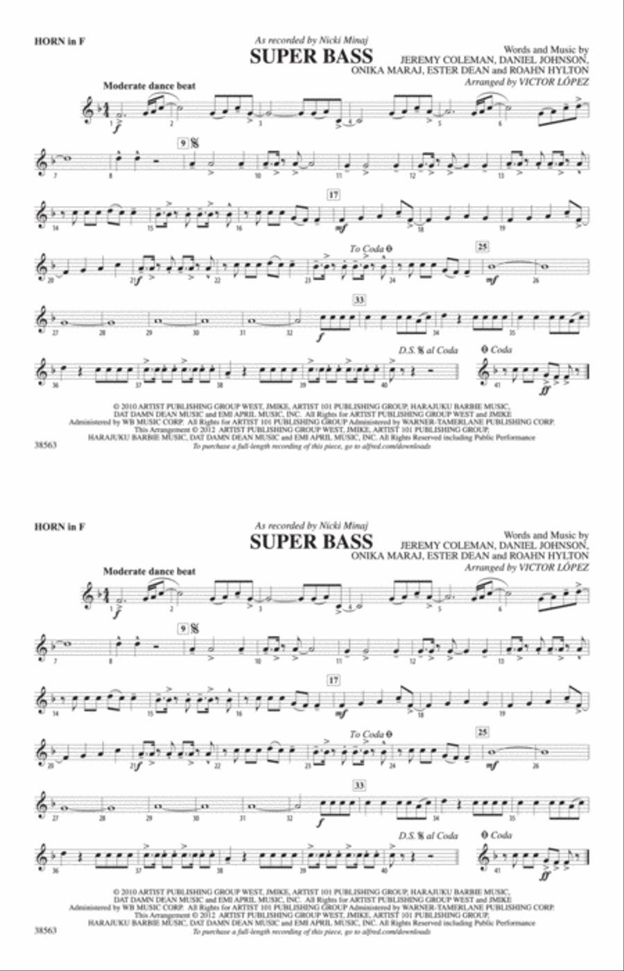 Super Bass: 1st F Horn Marching Band scores gallery preview page 1