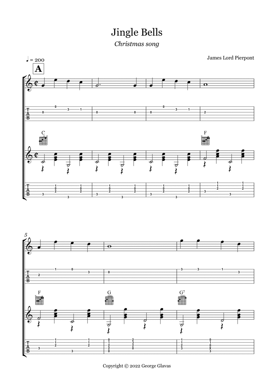 Jingle Bells Acoustic Guitar scores gallery preview page 1