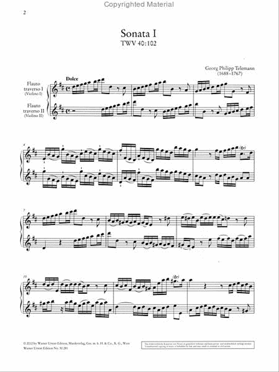 6 Sonatas for 2 Flutes (Or Violins) Chamber Music scores gallery preview page 2