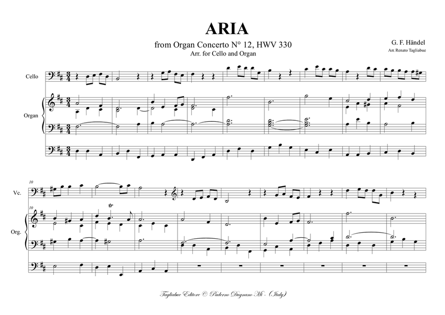 HANDEL - ARIA - HWV 330 - Arr. for Cello and Org. With Cello Part. String Duet scores gallery preview page 2