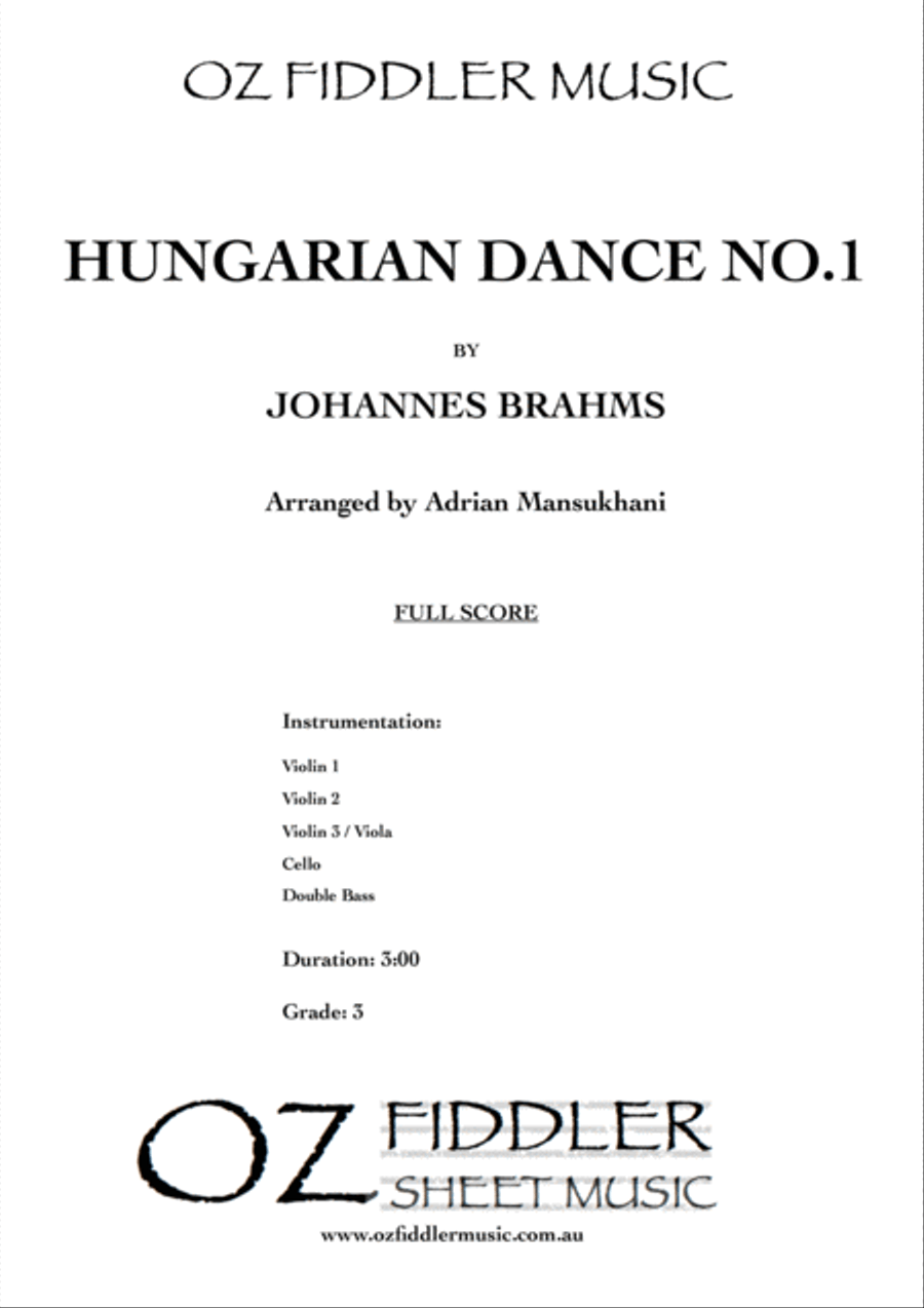 Hungarian Dance no.1, by Johannes Brahms, arranged for String Orchestra String Orchestra scores gallery preview page 1