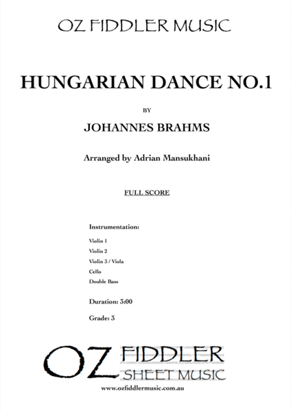 Hungarian Dance no.1, by Johannes Brahms, arranged for String Orchestra image number null