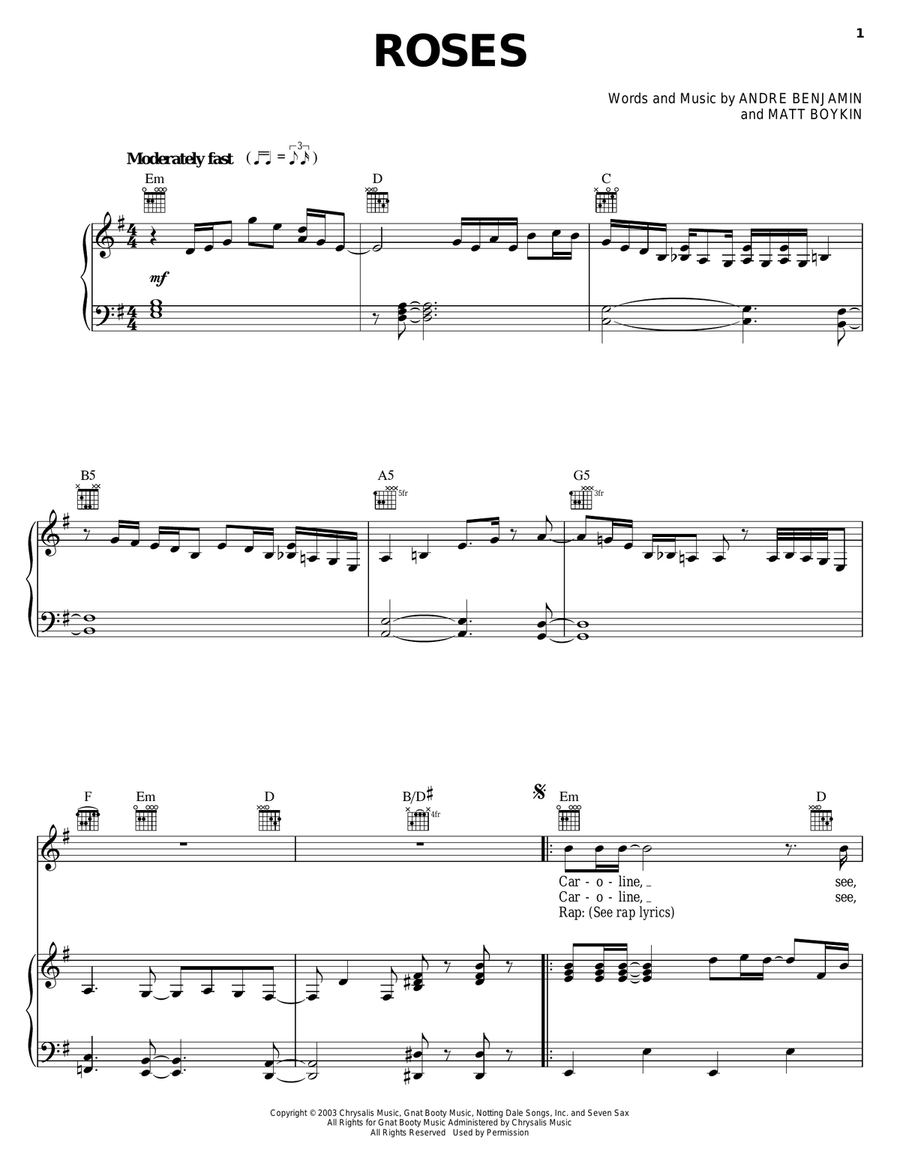 Roses Roses Piano, Vocal, Guitar scores gallery preview page 1