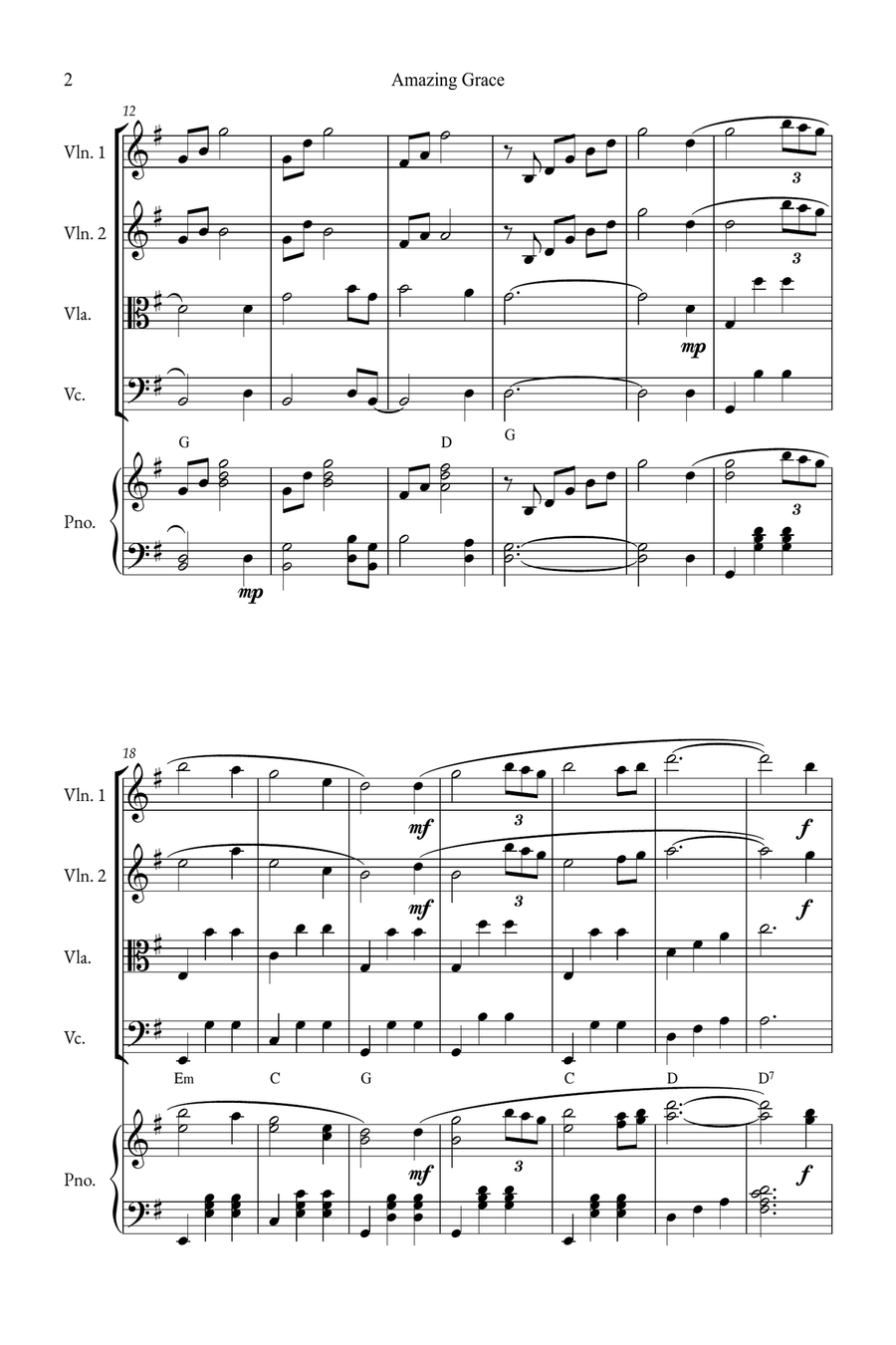 Amazing Grace String Quartet scores gallery preview page 2